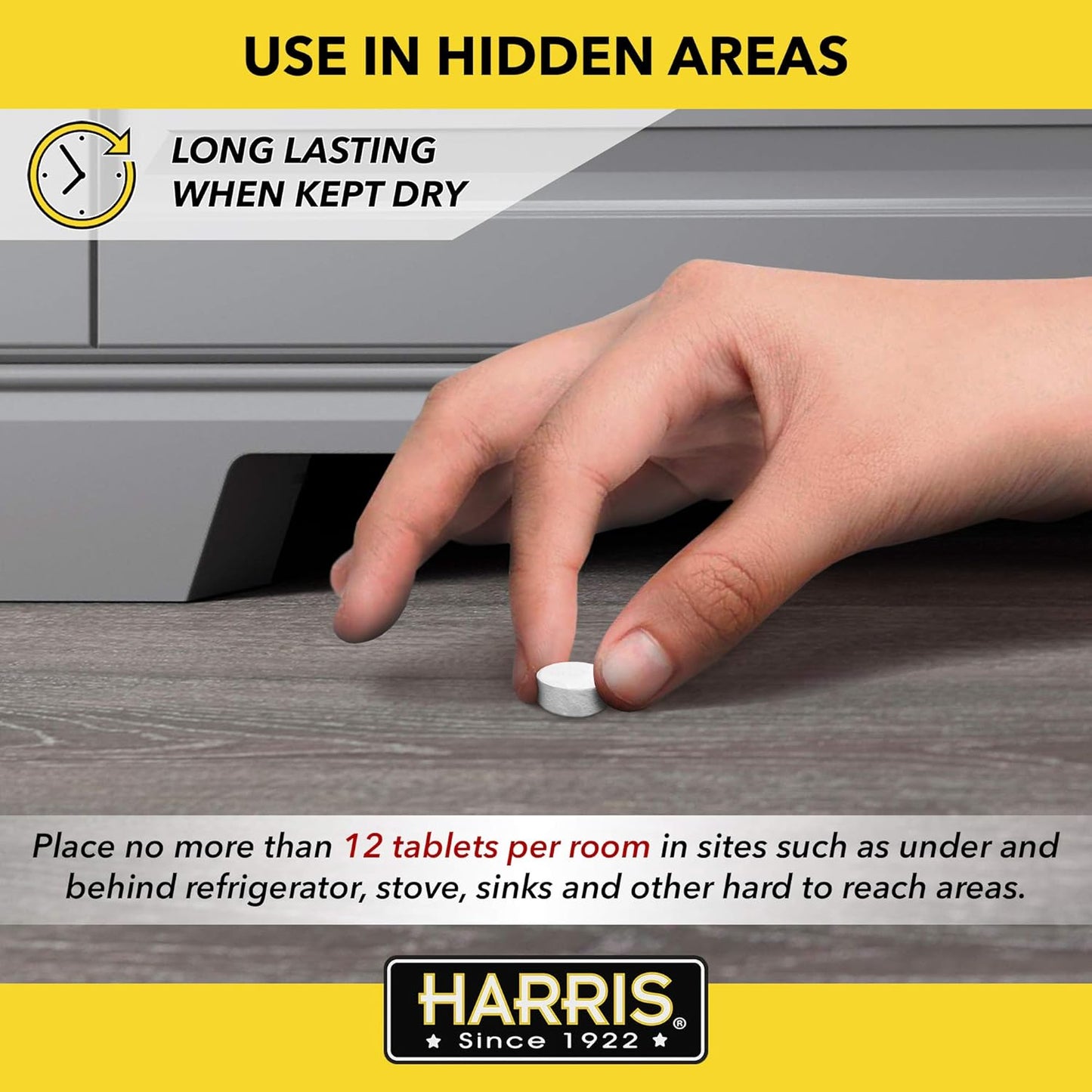 Harris Roach Tablets, Boric Acid Roach and Insects Killer with Lure, Alternative to Bait Traps (6oz, 145 Tablets), Yellow