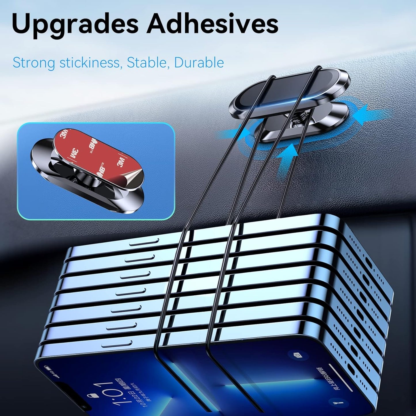 2-Pack Magnetic Phone Holder for Car Dash Strong Magnet Magnetic Car Phone Holder Mount 4 Plate Phone Holders for Your Car Phone Mount for Car Dashboard Cell Phone Car Mount for iPhone Samsung