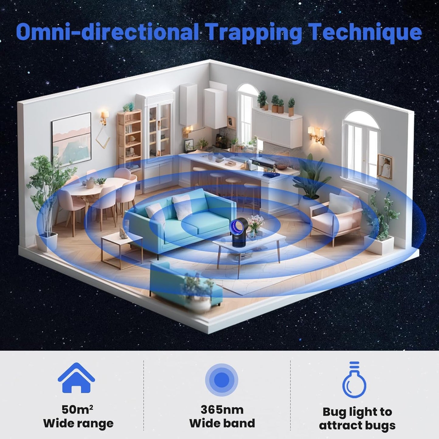 Fly Traps Indoor,Fruit Fly Trap for Indoors Mosquito Trap Indoor Insect Trap with Suction, Time Setting, Bug Light & 10 Pcs Sticky Glue Boards (Blue)