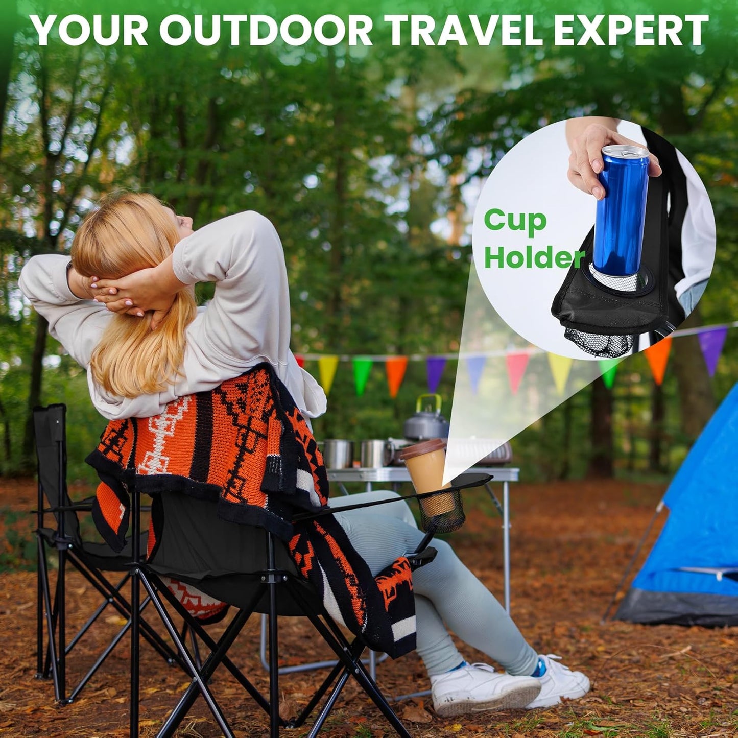 2 Pack Portable Camping Chairs Folding Lawn Chair Outdoor Lightweight Beach Chair with Cup Holder & Carry Bag for Outside Sports, Fishing, Hiking, Travel, Picnic, Backyard (Black-Dark)