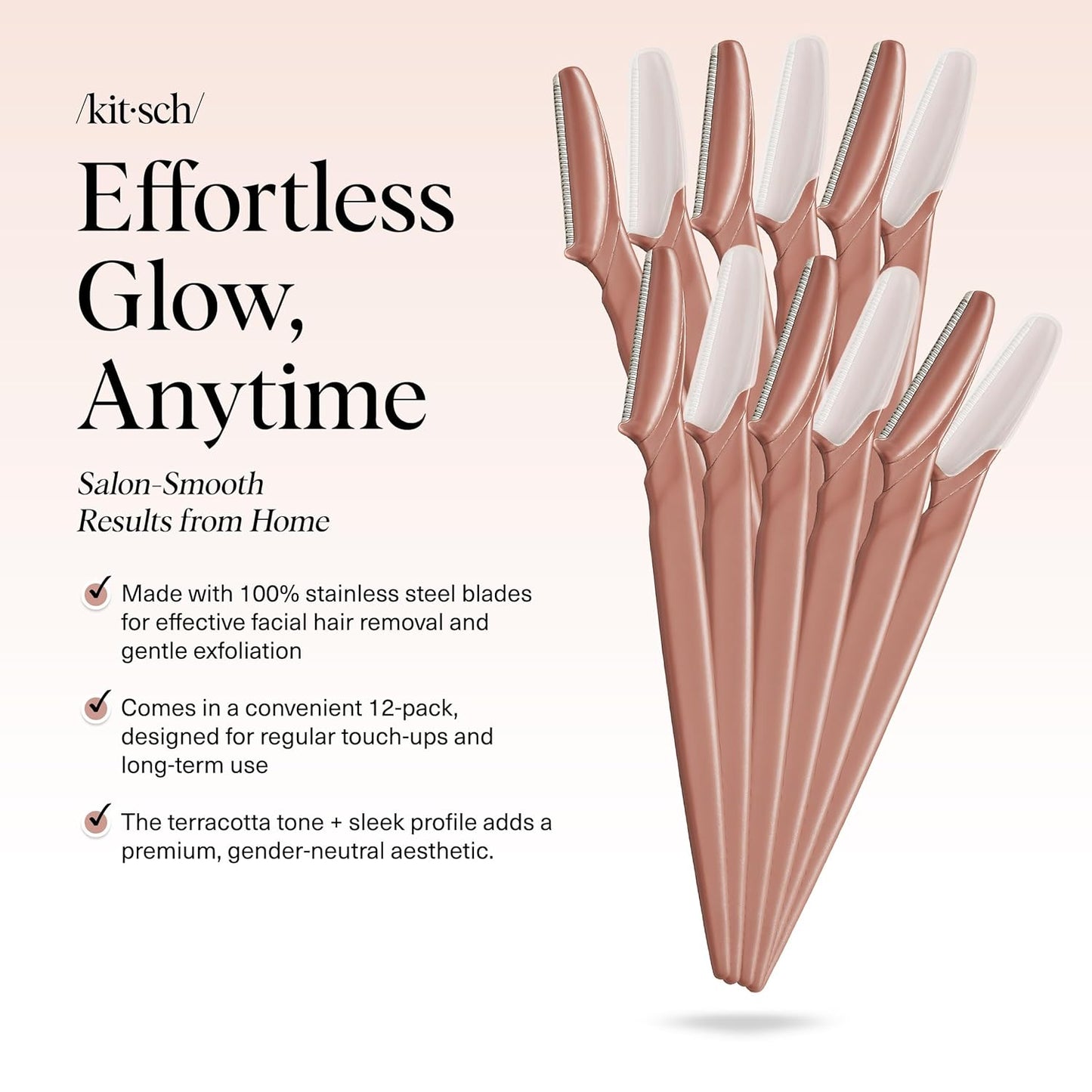 Kitsch Dermaplane Razor for Women Face – Face Razors for Women & Men, Eyebrow Trimmer & Face Shaver – Exfoliating Facial Razor & Skin Care Tool for Smoother Skin - Terracotta, 12 pcs