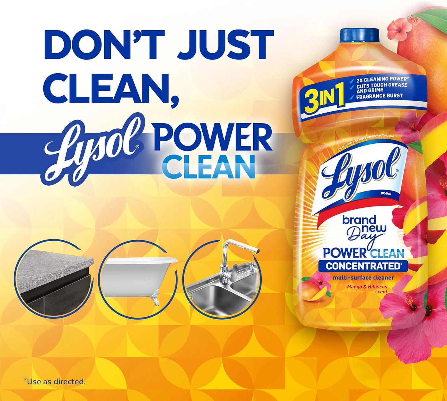 Lysol Power Clean Multi-Surface Cleaner, 2x Concentrated Pour, Mango & Hibiscus, 28 Fl Oz