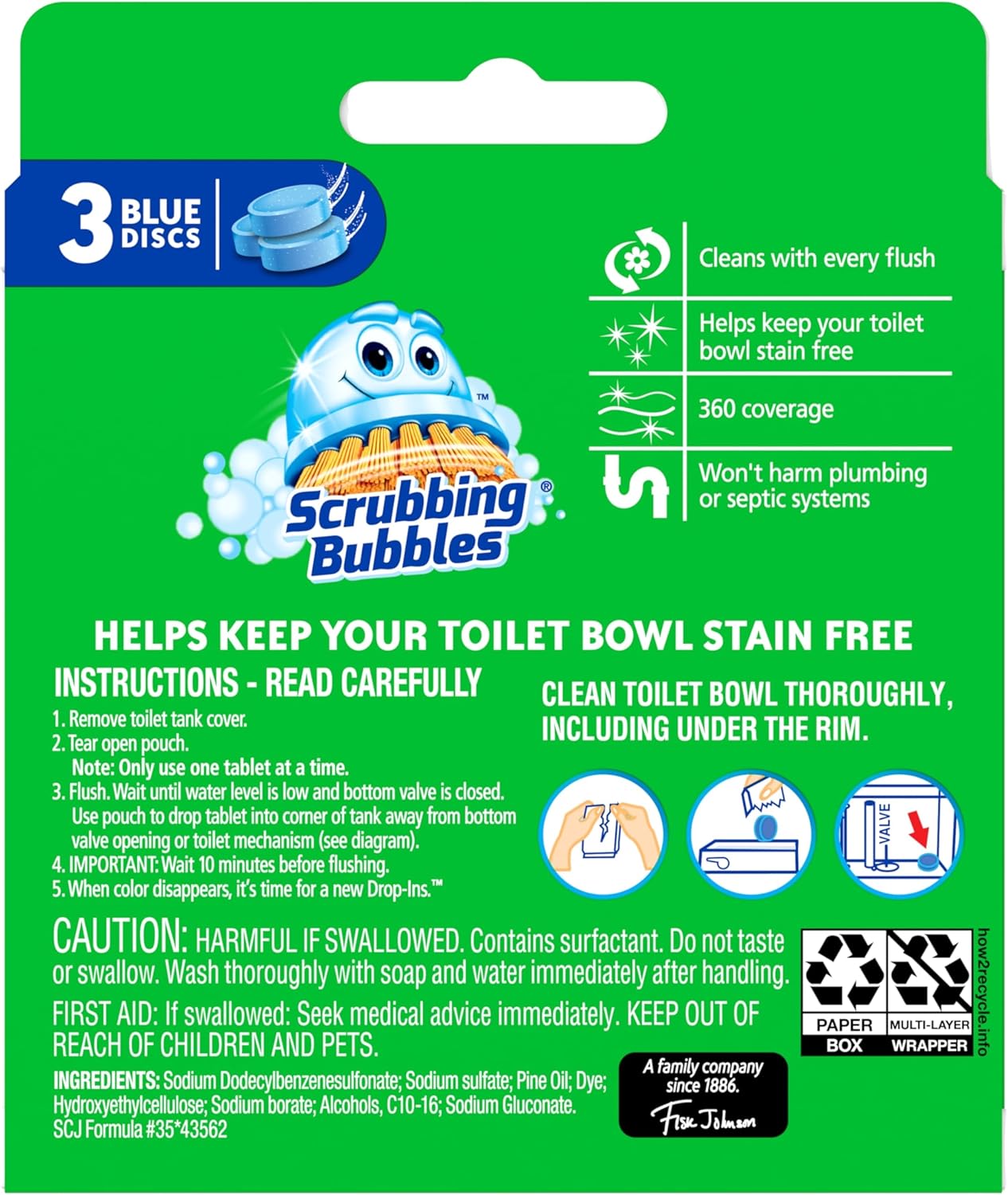 Scrubbing Bubbles Toilet Tablets, Continuous Clean Toilet Drop Ins, Helps Keep Toilet Stain Free and Helps Prevent Limescale Buildup, 3 Count, Pack Of 1