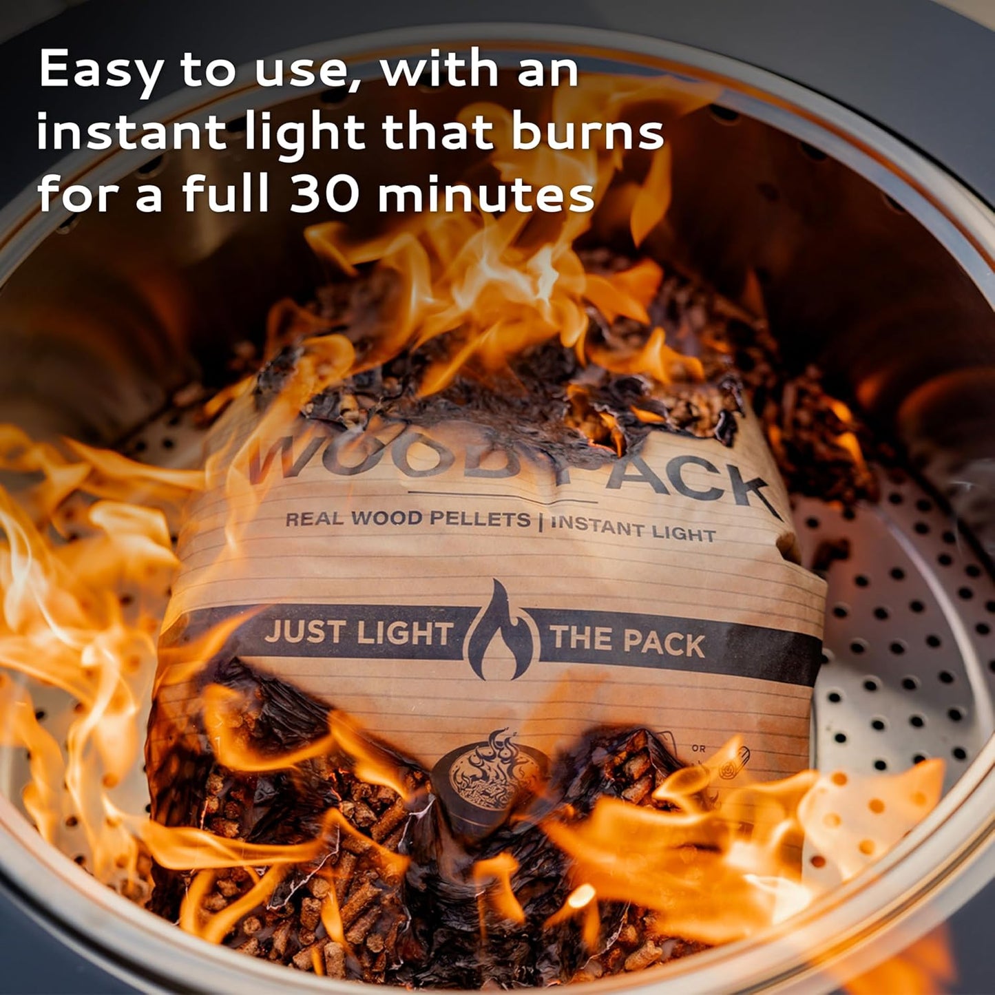 Wood Pack – 4-Pack Wood Pellets for Smokeless Fire Pits, Easy-to-Use Fire Pit Fuel for Outdoor Heating & Camping, 30+ Minute Burn Time, Made in The USA