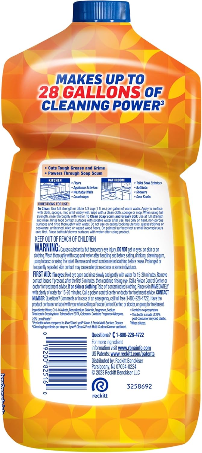 Lysol Power Clean Multi-Surface Cleaner, 2x Concentrated Pour, Mango & Hibiscus, 28 Fl Oz