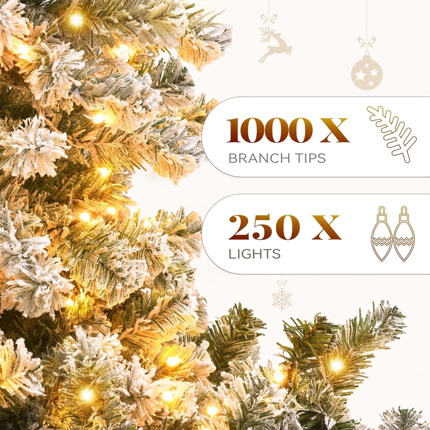 YITAHOME Prelit Snow Flocked Artificial Full Christmas Tree 6ft with Remote Control, Christmas Pine Tree with 11 Light-Modes, 1000 Branch Tips, and Foldable Base for Home, Party Decoration