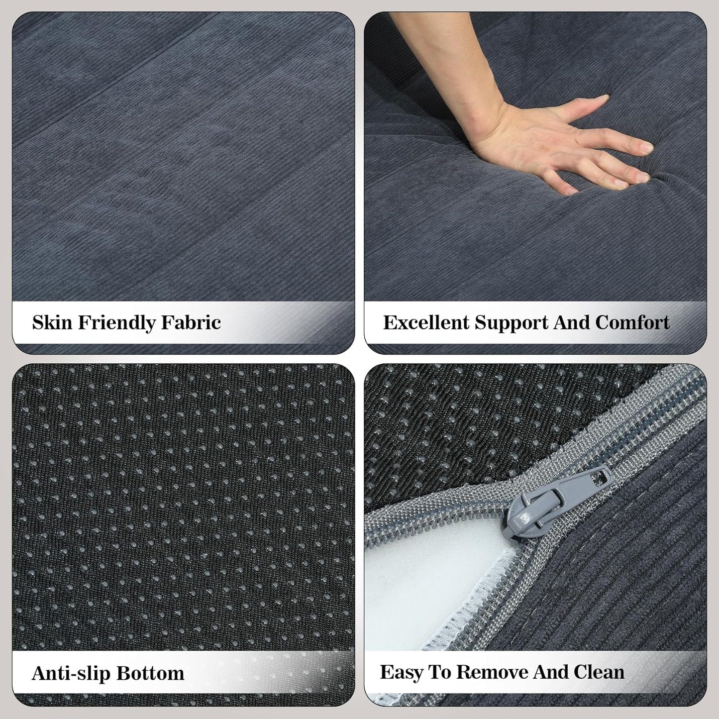 Bean Bag Chair, Fireside Bean Bags Lazy Sofa Sack, Big Beanbag Chair Floor Couch, Memory Foam Lounge Chair for Bedroom, Living Room, Office and Home (Gray)