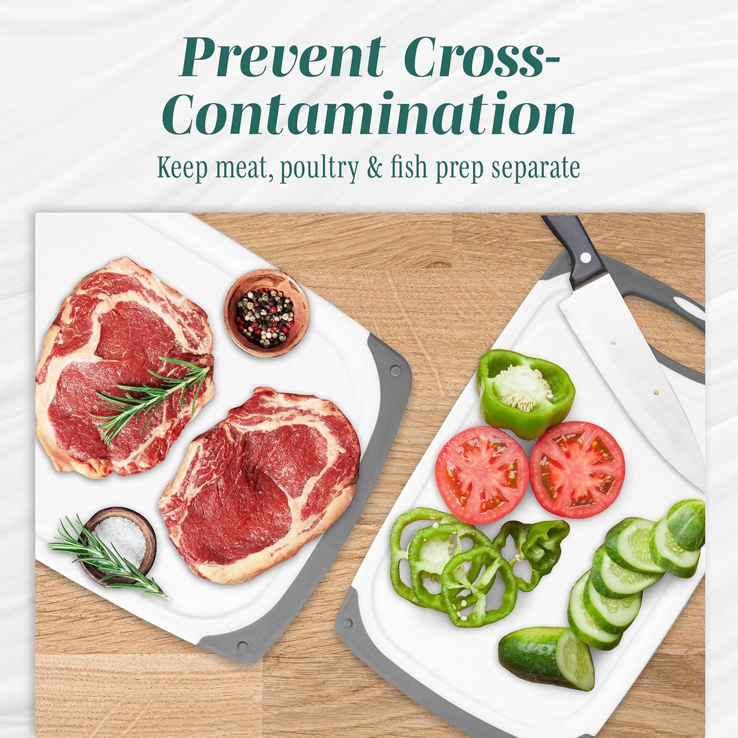 Cutting Boards for Kitchen - BPA-Free Chopping Board - Different Sizes & Non Slip Handles - Reversible, Large Cutting Board Set - Unique Gifts for Cooks Who Have Everything - 3-Pack Gray