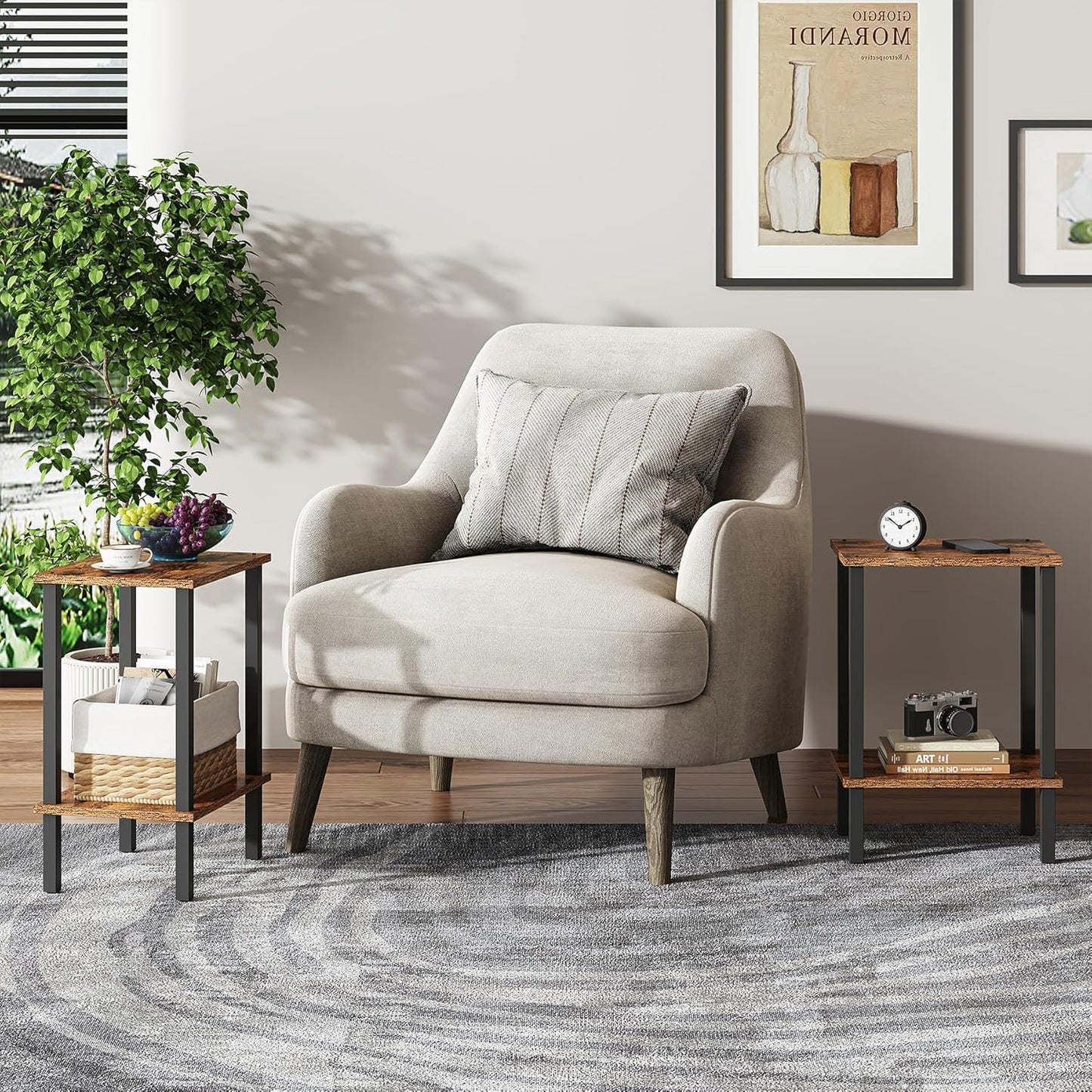 TUTOTAK End Table, Set of 2, Side Table, Nightstand, 2-Tier Storage Shelf, Sofa Table for Small Space, Living Room, Bed Room TB01BB035