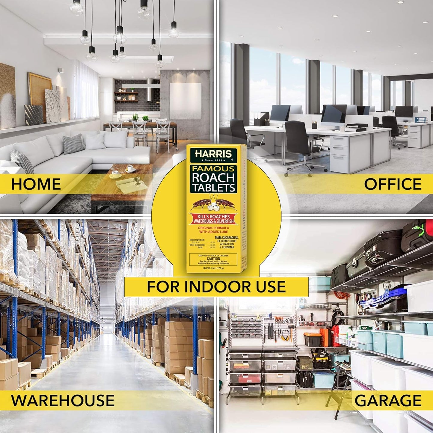 Harris Roach Tablets, Boric Acid Roach and Insects Killer with Lure, Alternative to Bait Traps (6oz, 145 Tablets), Yellow