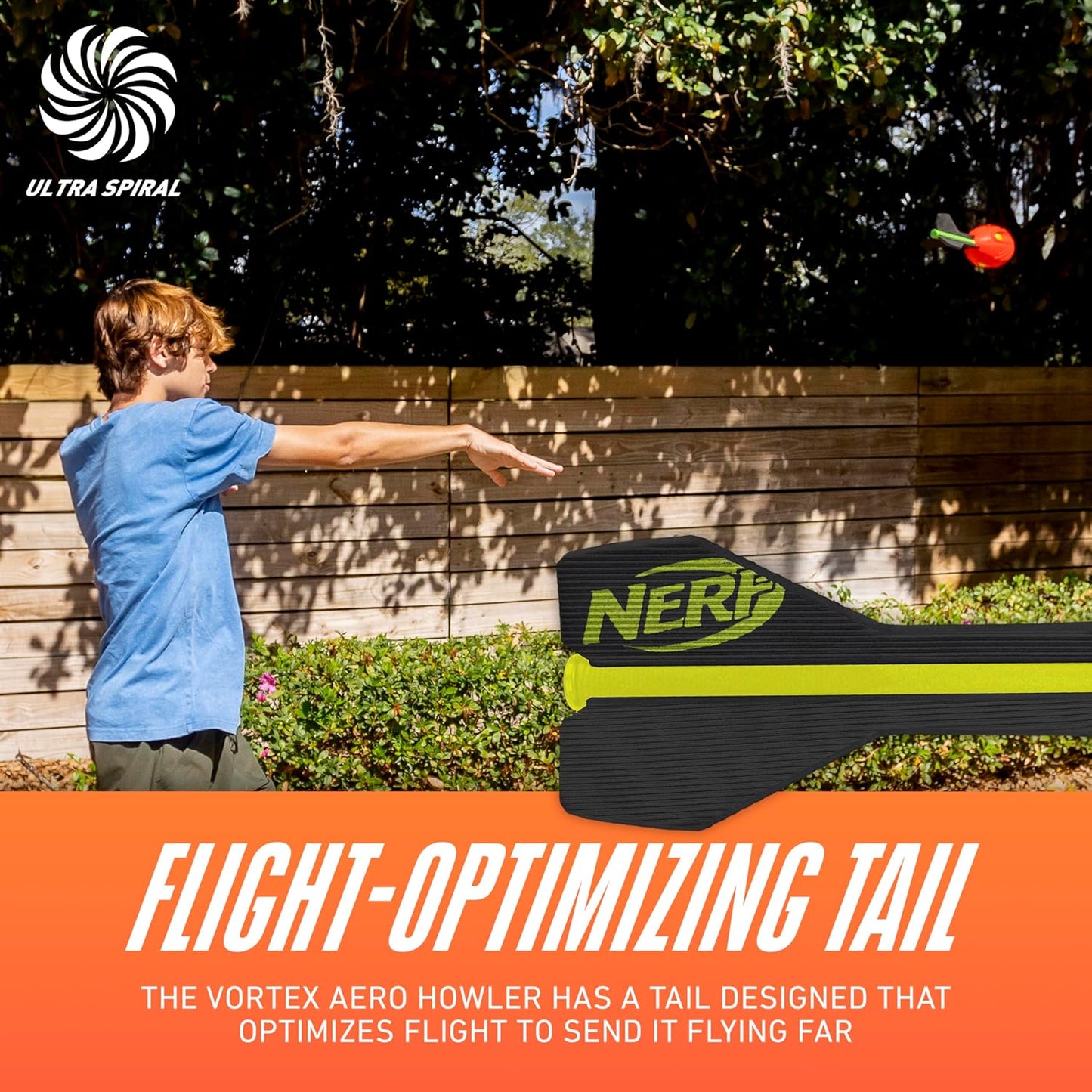 Nerf Vortex Aero Howler Foam Ball, Classic Long-Distance Football, Flight-Optimizing Tail, Whistling Sound, Indoor & Outdoor Fun, Stocking Stuffers for Kids