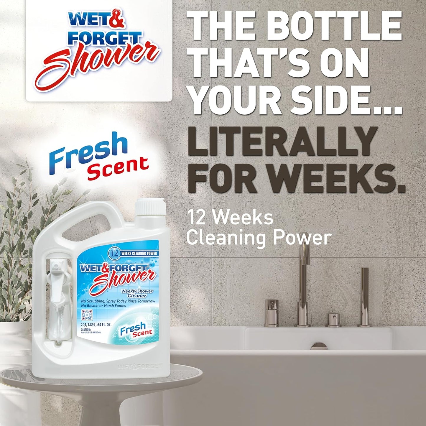 Wet & Forget Shower Cleaner Spray Multi-Surface Weekly Application Requires No Scrubbing, Bleach-Free Formula, Ready to Use, Fresh Scent, 3 Months of Cleaning, 64 Fluid Ounces, 1 Pack