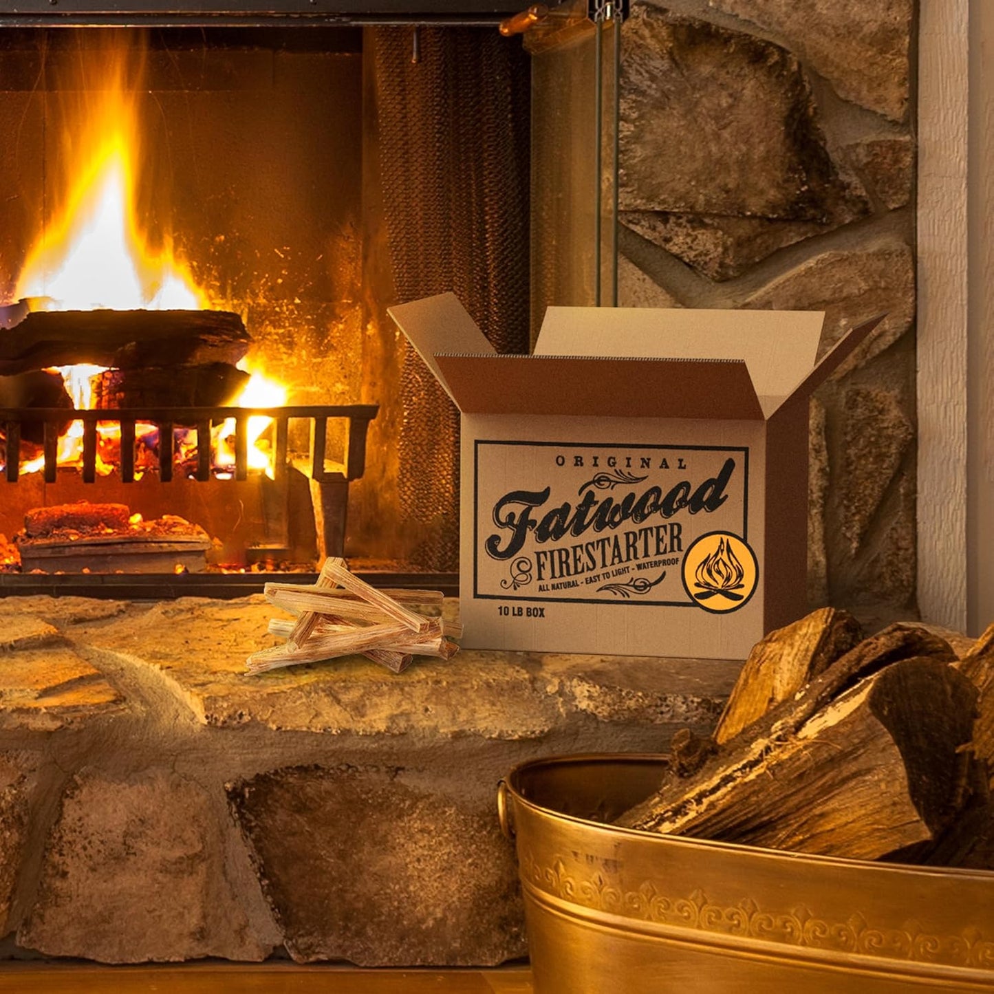 Fatwood Fire Starter Sticks 10lb Box - Indoor or Outdoor All Natural Pine Fire Starters for Campfires, Fireplace, Firepit, Wood Stove, or BBQ Grill - Kindling Wood Firewood Lighter by Pure Garden