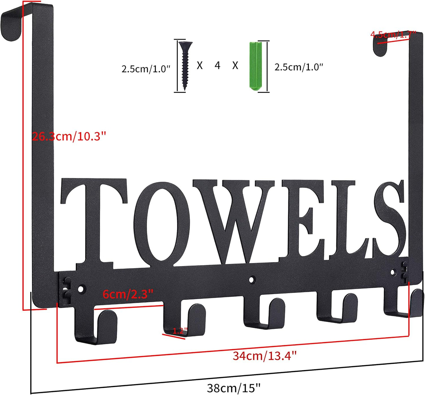 Over The Door Hooks - Towel Holder for Bathroom, Bedroom, Kitchen & Pool - Sandblasted Black Metal Wall Mount