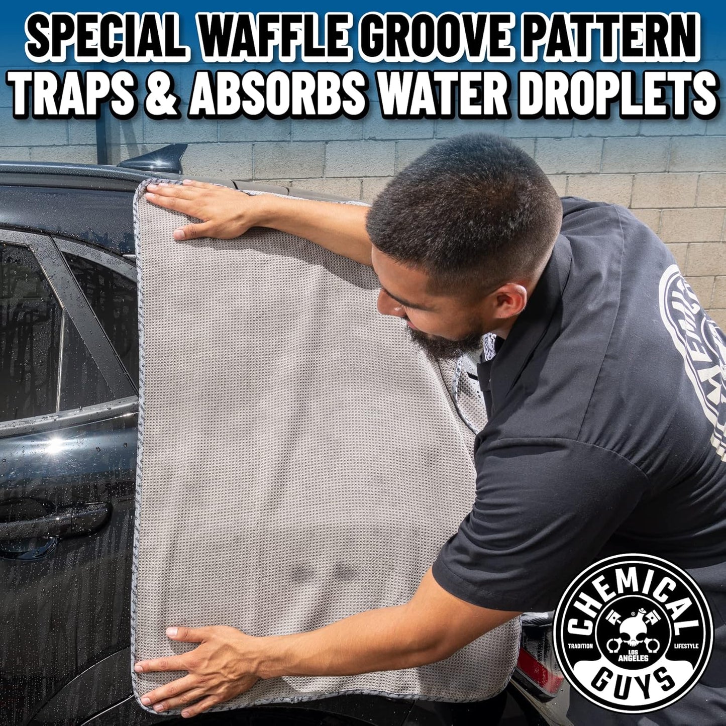 Chemical Guys Waffle Weave Gray Matter Microfiber Drying Towel - 25" x 36", 70/30 Blend with Silk Edging for Scratch-Free Car Drying, Ultra Absorbent and Safe for All Surfaces