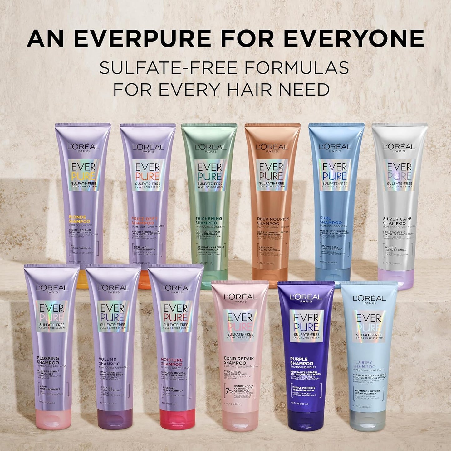 L'Oreal Paris Moisture Sulfate Free Shampoo and Conditioner Set, Hair Care for Color-Treated Hair with Rosemary Botanicals, EverPure, 1 Kit