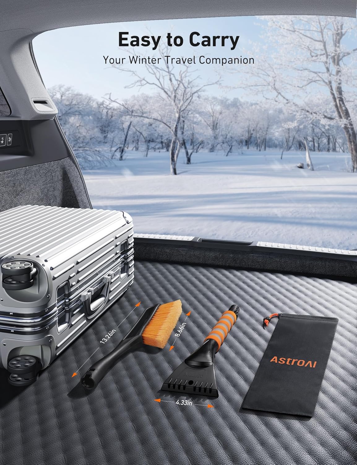 AstroAI 2 Pack 27" Snow Brush and Ice Scrapers for Car Windshield, Detachable Snow Scrapers with Ergonomic Foam Grip for Cars, Trucks, SUVs (Heavy Duty ABS, PVC Brush, Orange)