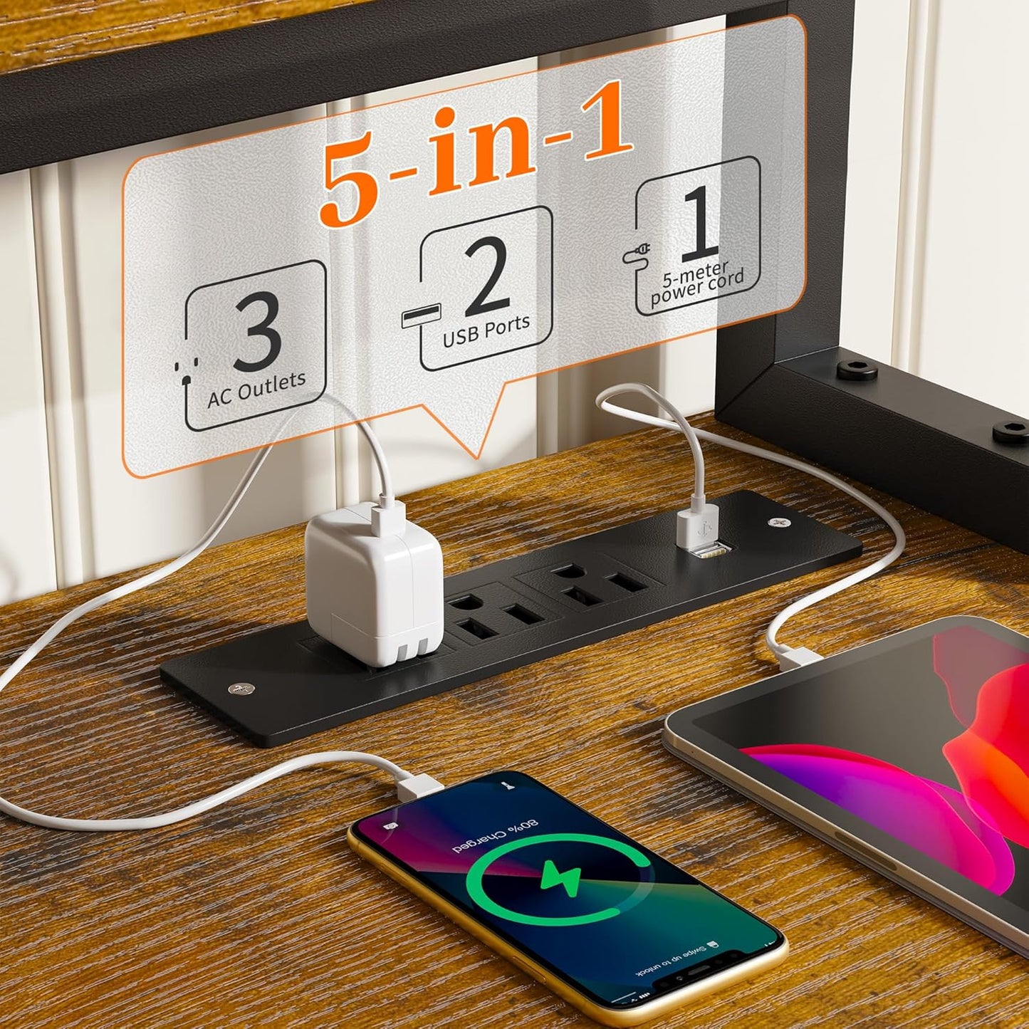 EnHomee 57" Office Desk with Drawers and Printer Space,Computer Desk with Power Outlets,Home Office Desks with File Drawers Cabinet,Study and Gaming Desk with Shelves Monitor Stand,Rustic Brown