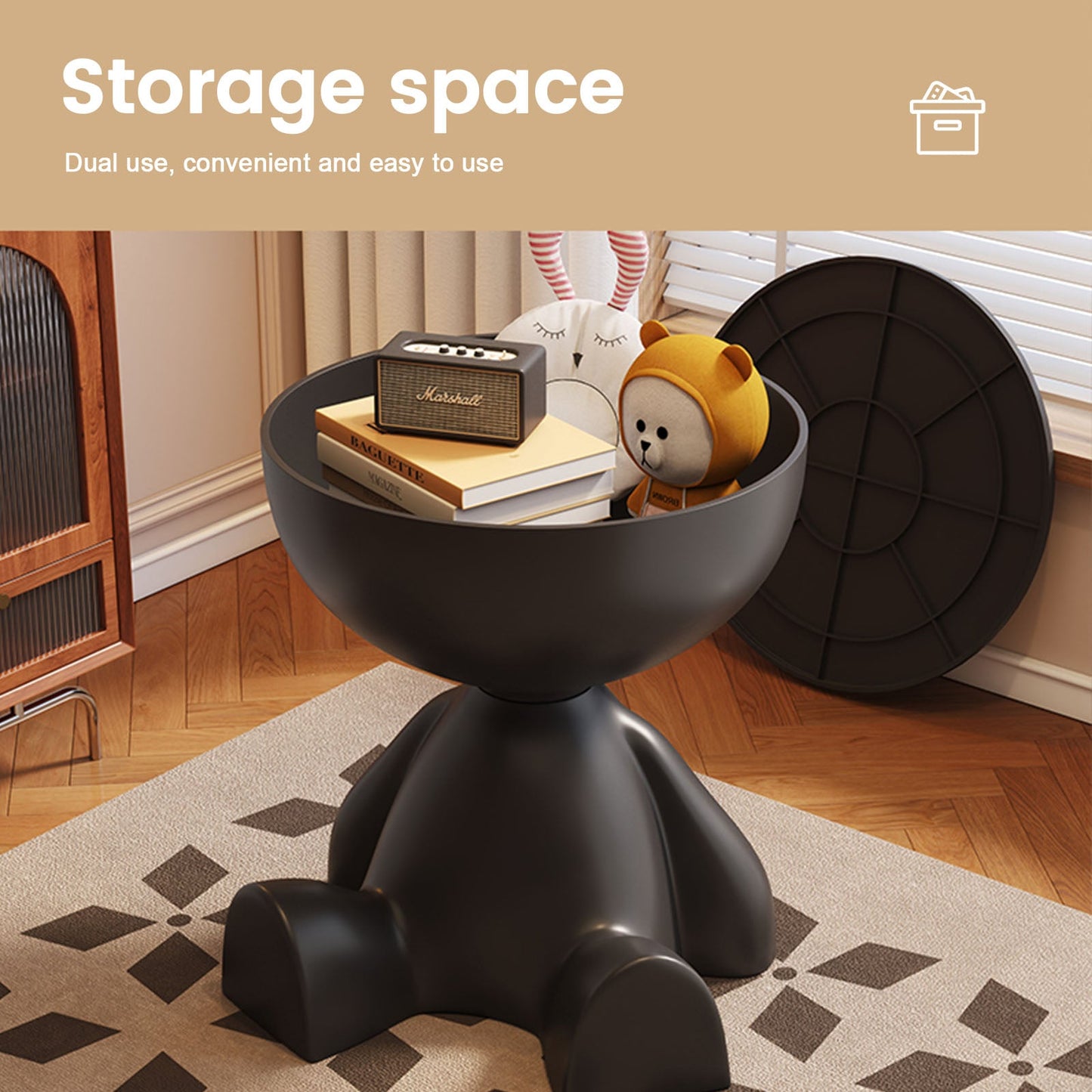 Mini Circle Side Table, Small Modern Bowl-Shaped Coffee Table, Sofa End Table Nightstand , Modern Bedside Home Decor for Living Room, Bedroom,Living Room (Black)