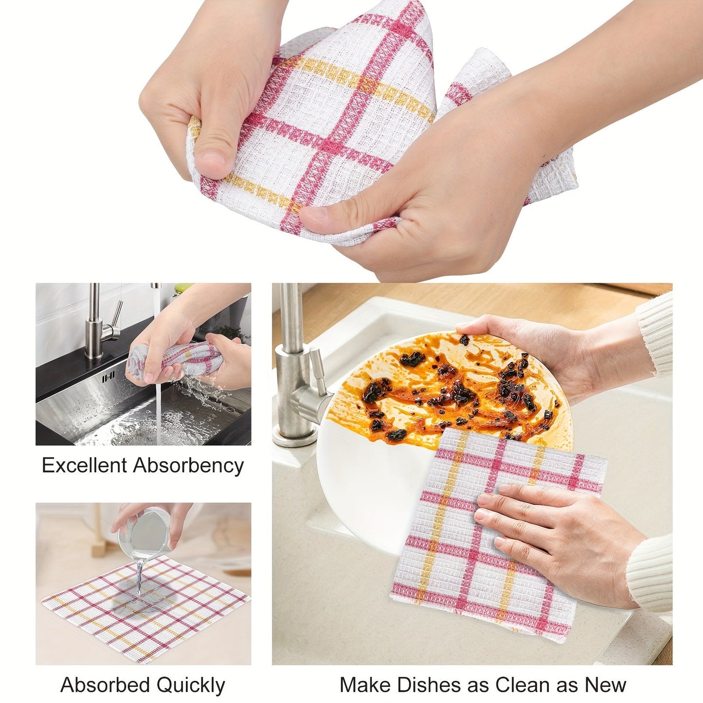 12pcs Kitchen Dish Cloths, Soft Absorbent Dishwashing Towel, Household Cleaning Tools, Reusable & Durable, 35cm/13in