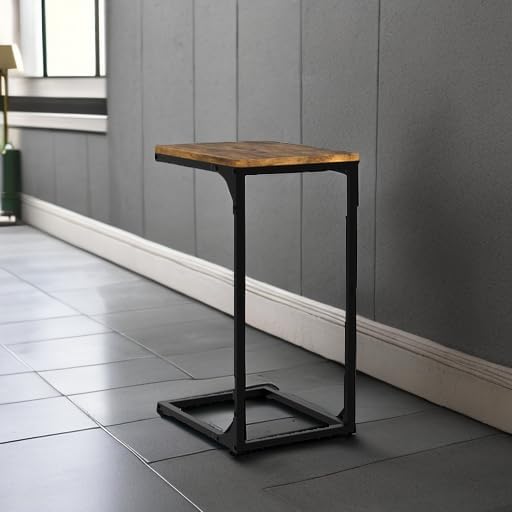 QEEIG C Table Side Table Set of 2 Living Room Sets C Shaped Couch Tray End Tables Farmhouse, Rustic Brown (017-30BN)