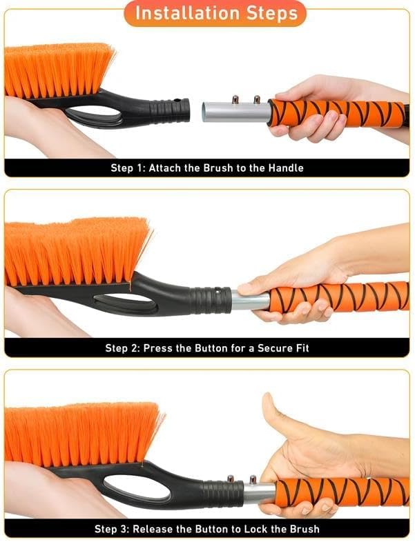 EcoNour 27" Aluminum Snow Brush with Ice Scrapers for Car Windshield and Window | Car Snow Scraper and Brush with Ergonomic Foam Grip Winter Accessories (Orange)