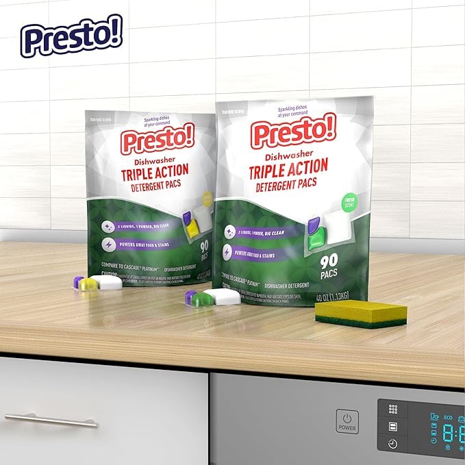 Presto! Triple Action Dishwasher Pacs, Anti-spotting, Fresh Scent, 70 Count