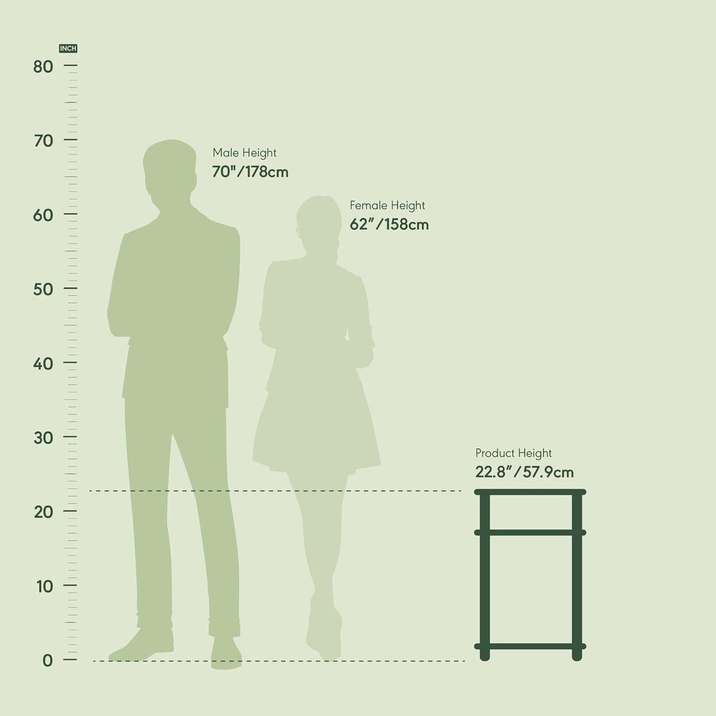 Furinno JUST Side Table, 3-Tier End Table, Open Shelves Night Stand, Bedside Table, Toolless Assembly, for Living Room, Bedroom, Bathroom, French Oak