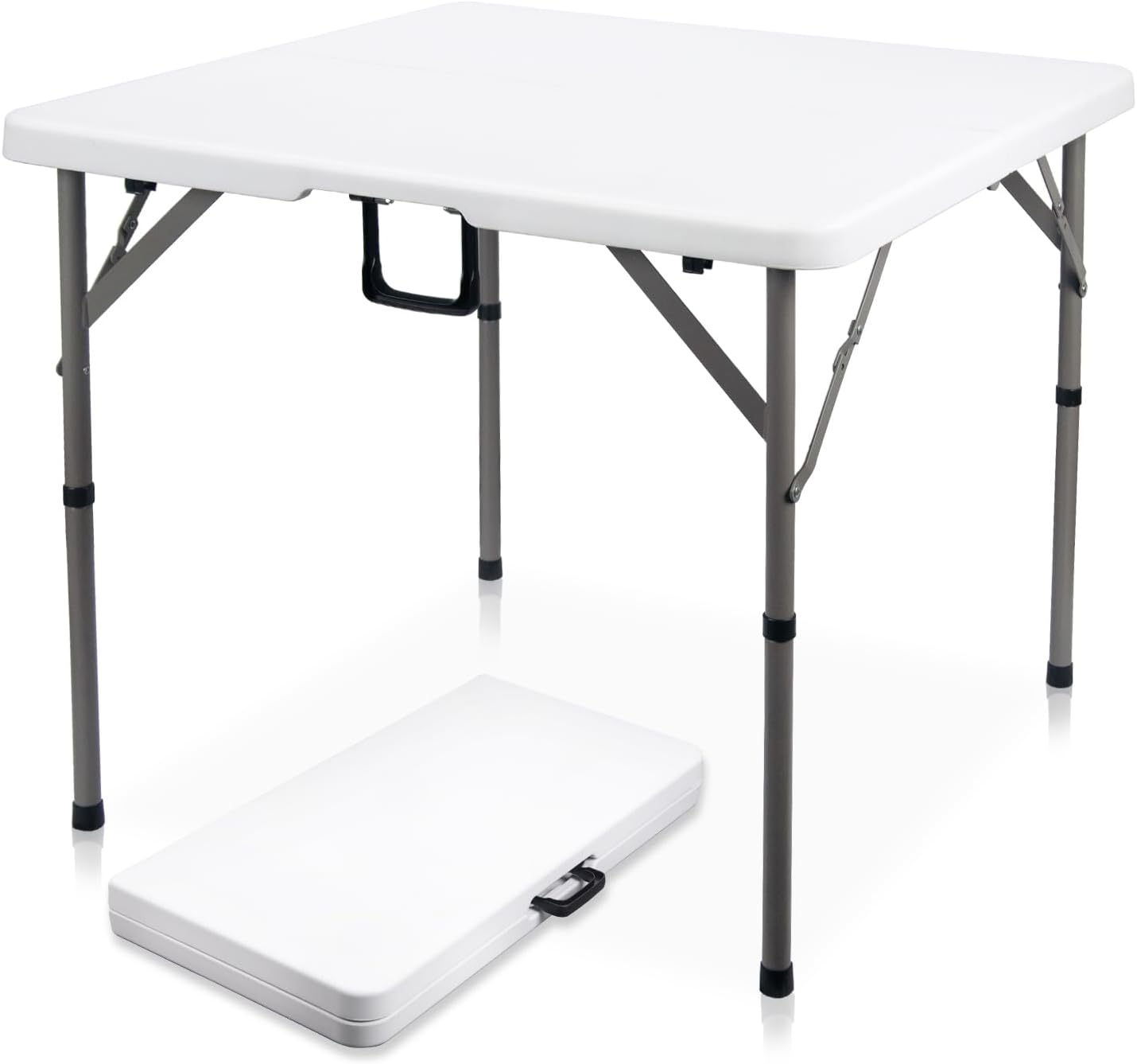 34" Square Folding Card Table, Fold-in-Half Utility Dining Portable Table Heavy Duty HDPE White Plastic Foldable with Carrying Handle Indoor Outdoor for Picnic, Camping, Party