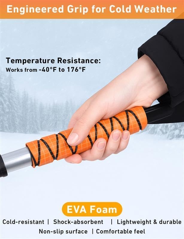 EcoNour 27" Aluminum Snow Brush with Ice Scrapers for Car Windshield and Window | Car Snow Scraper and Brush with Ergonomic Foam Grip Winter Accessories (Orange)