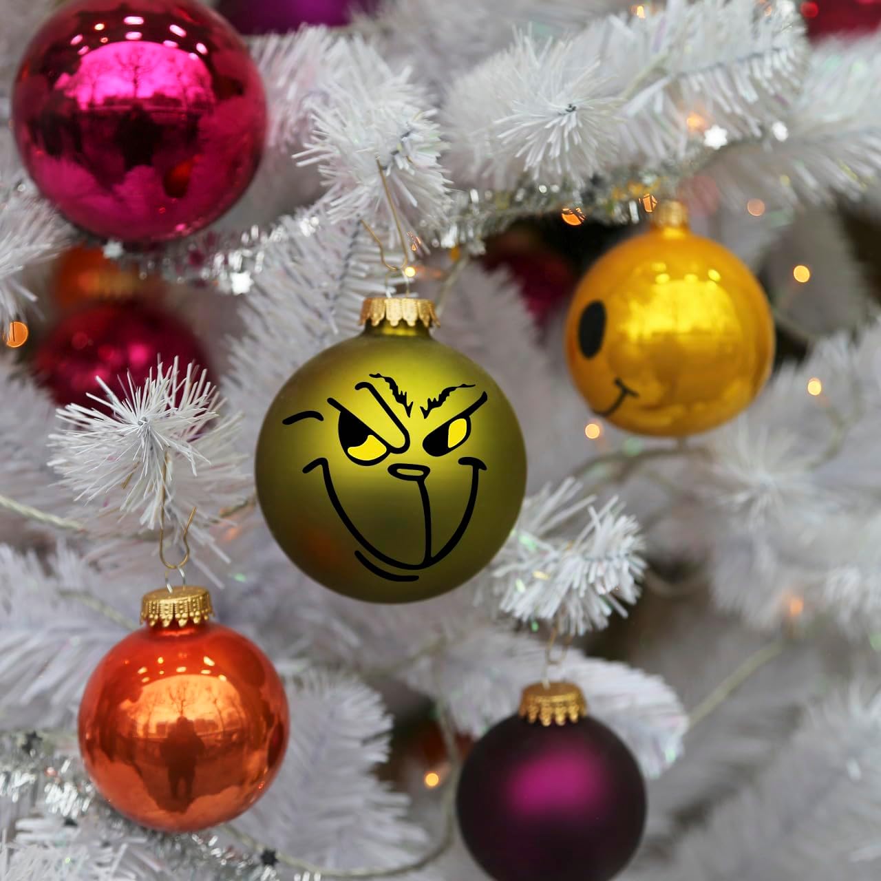 20 Pcs Christmas Ornament Vinyl Stickers - Ball DIY Face, Window, Party Waterproof Decoration - 2.2*2.2i