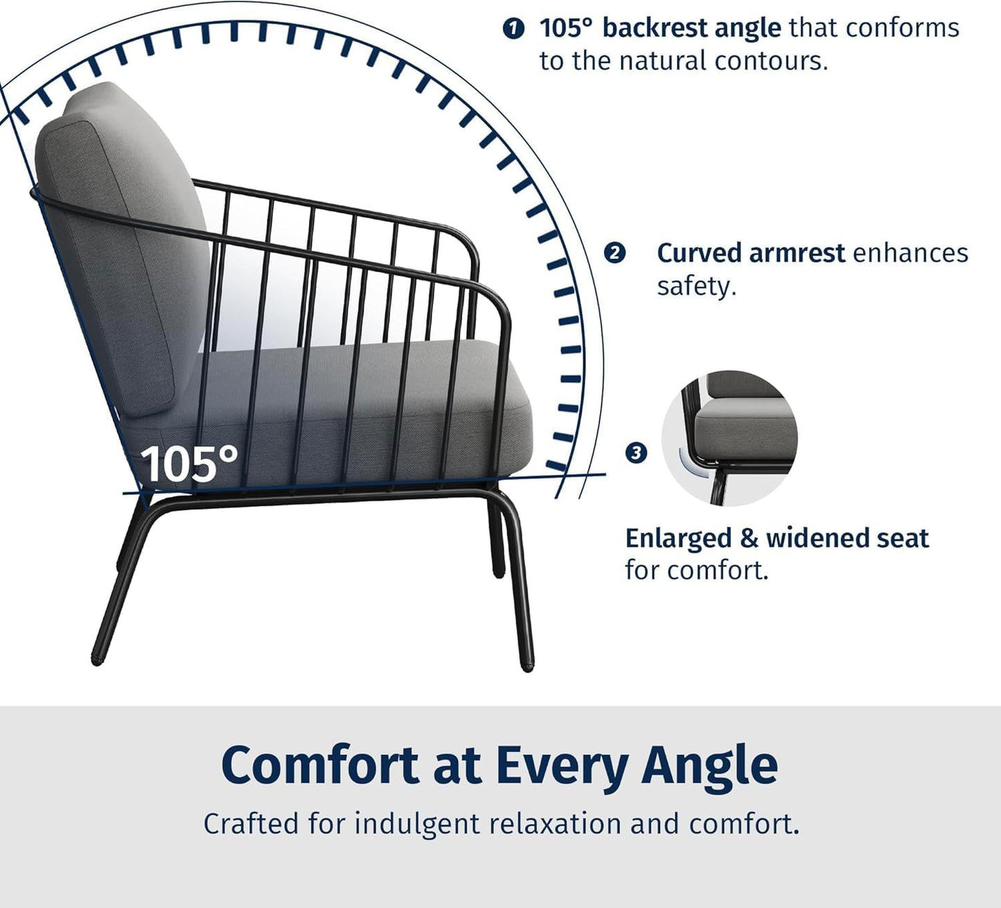 EAST OAK 4-Piece Plaza Patio Furniture Set, Outdoor Furniture for Balcony, Poolside, and Yard, with Thick Cushion Sofa and Coffee Table, Modern Patio Conversation Set, Black & Grey