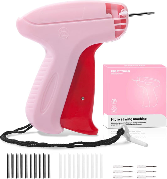 Stitch Gun with 6 Fine Needles,4000 Pcs Micro Fasteners(2000 White & 2000 Black).Stitch Gun Quick Clothing Fixer Stitch Gun for Clothes Quick Stitchy Sewing Gun Clothing Stitch Gun Tag Gun for Clothes