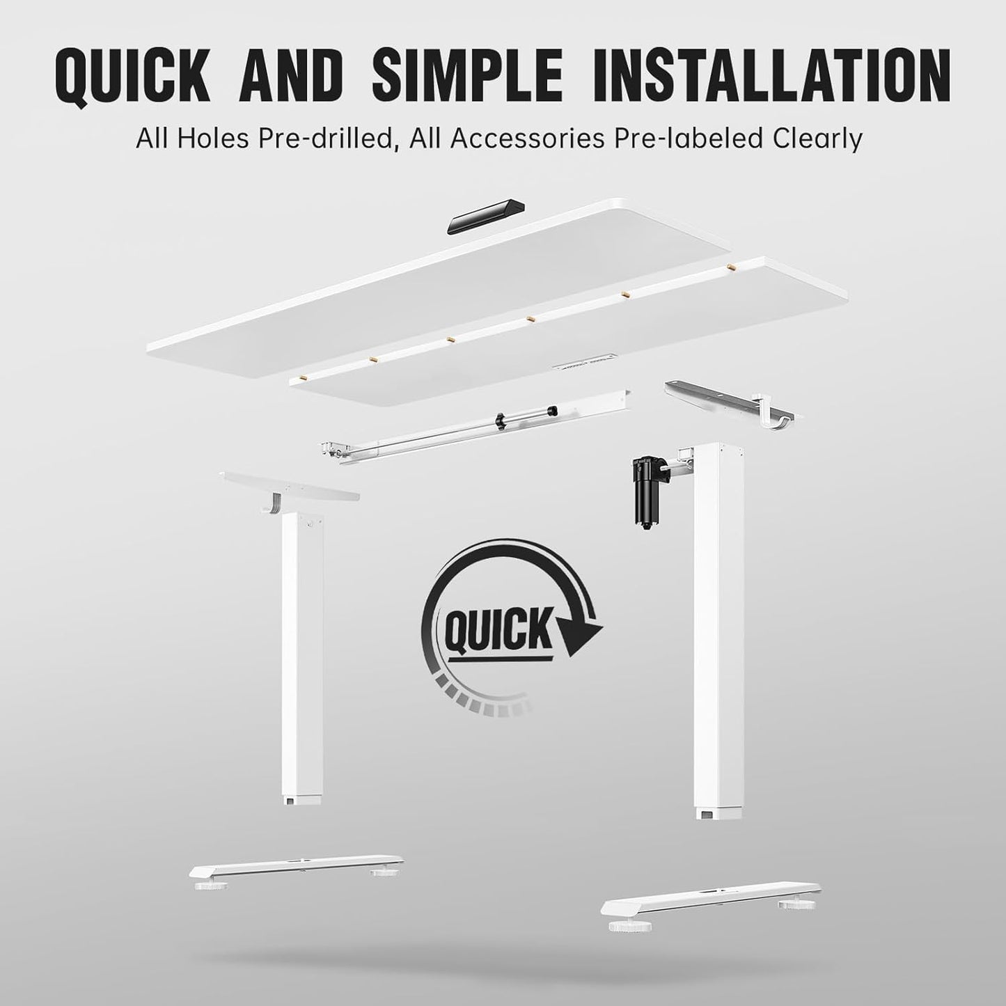 Veken 55 Inch Large Electric Standing Desk,Sit to Stand Up, Heights Adjustable, Work Home Office Computer Table for Study, Walking Pad, Writing, and Games, Wooden Desktop Desks, White