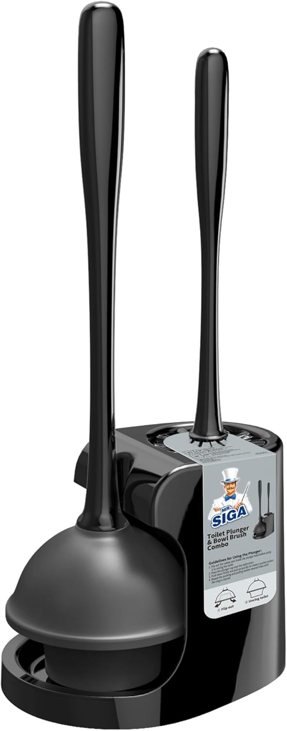 MR.SIGA Toilet Plunger and Bowl Brush Combo for Bathroom Cleaning, Black, 1 Set