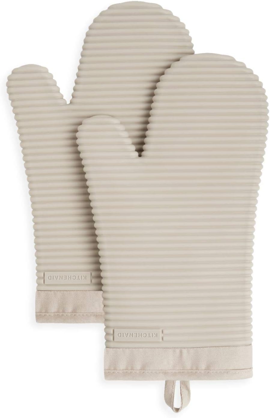 KITCHENAID Ribbed Soft Silicone Oven Mitt 2-Pack Set, 7.5"x13", Milkshake