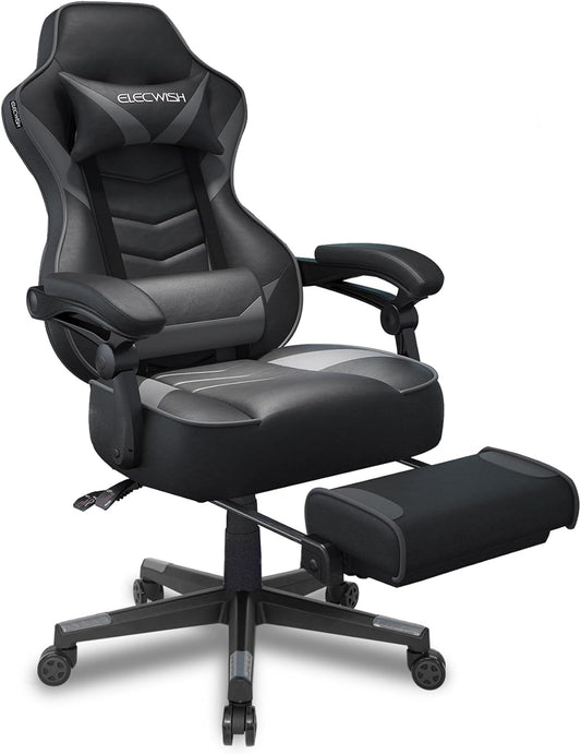 ELECWISH Gaming Chair, Backrest and Seat Height Adjustable Swivel Recliner Racing Office Computer Ergonomic Video Game Chair with Footrest and Lumbar Support, Gray
