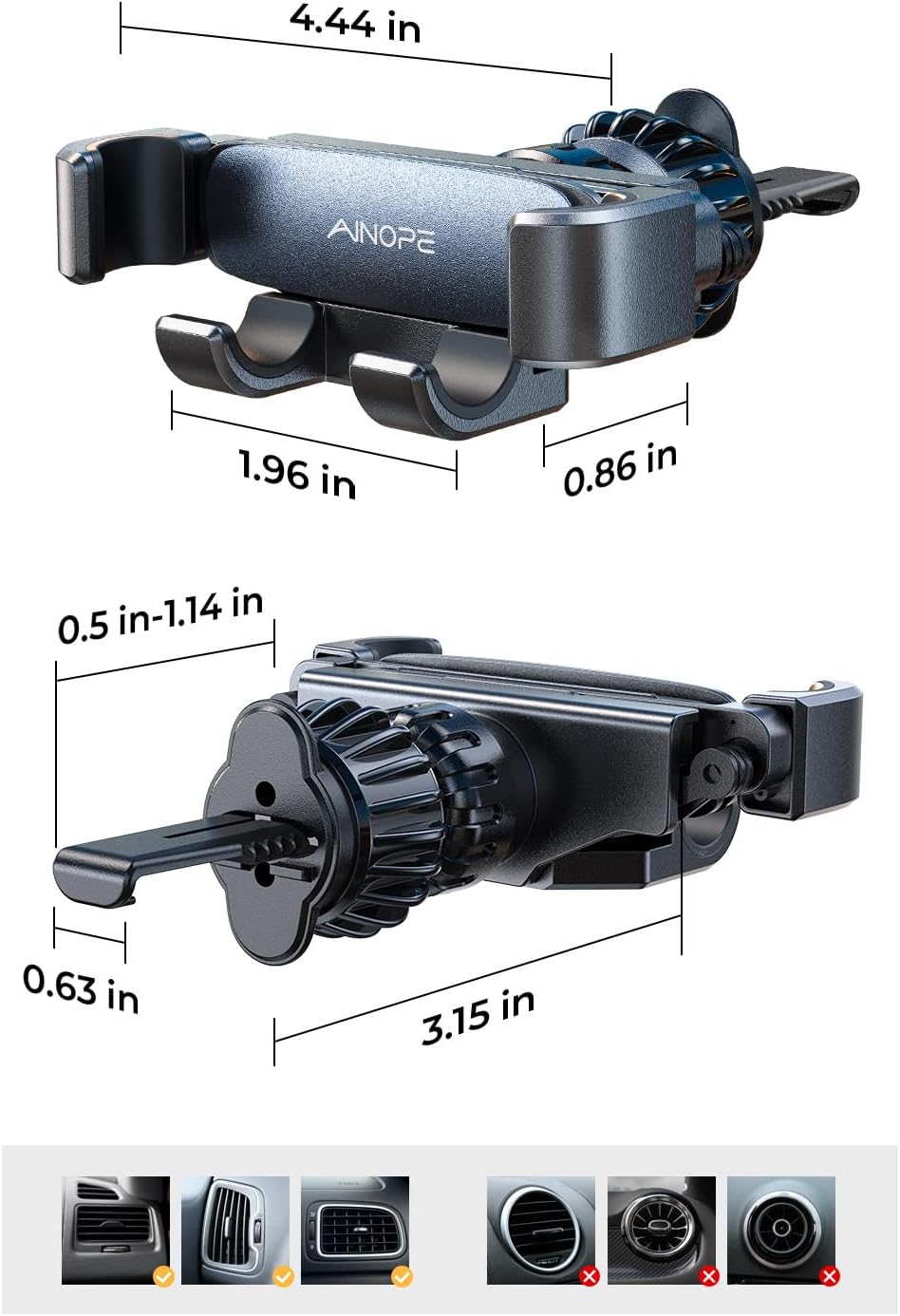 AINOPE for iPhone 17 Pro Max Car Mount Phone Holders for Your Car Slide Design Air Vent Phone Mount [Top Clamp] Cell Phone Holder Car Interior Accessories for iPhone Air 17 Pro Max 16 Samsung S25