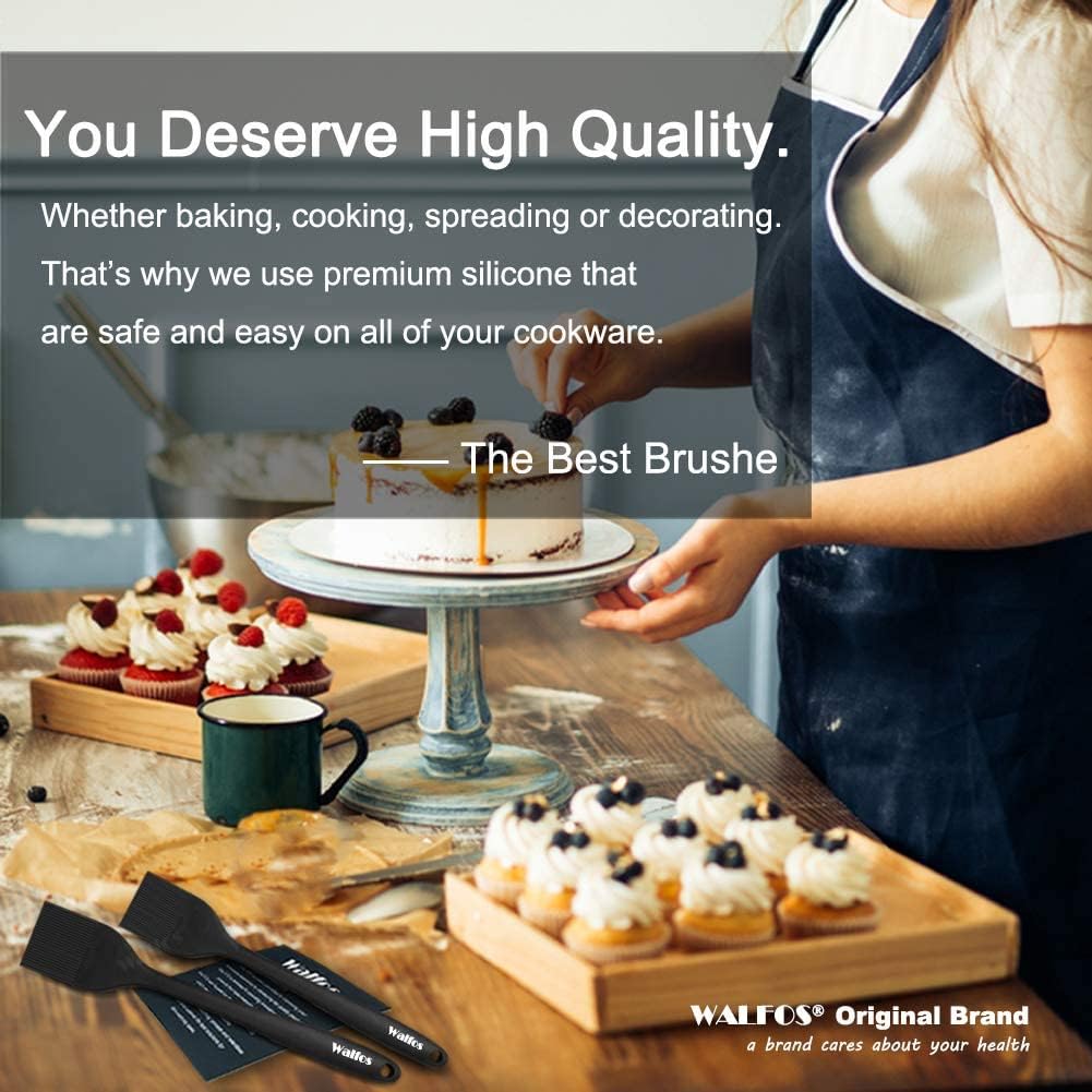 Walfos 600°F Heat Resistant Silicone Basting Brushes BPA Free Pastry Brush, Spread Oil Butter Sauce for BBQ Grill Baking Kitchen Cooking, Dishwasher Safe (2 SIZE)