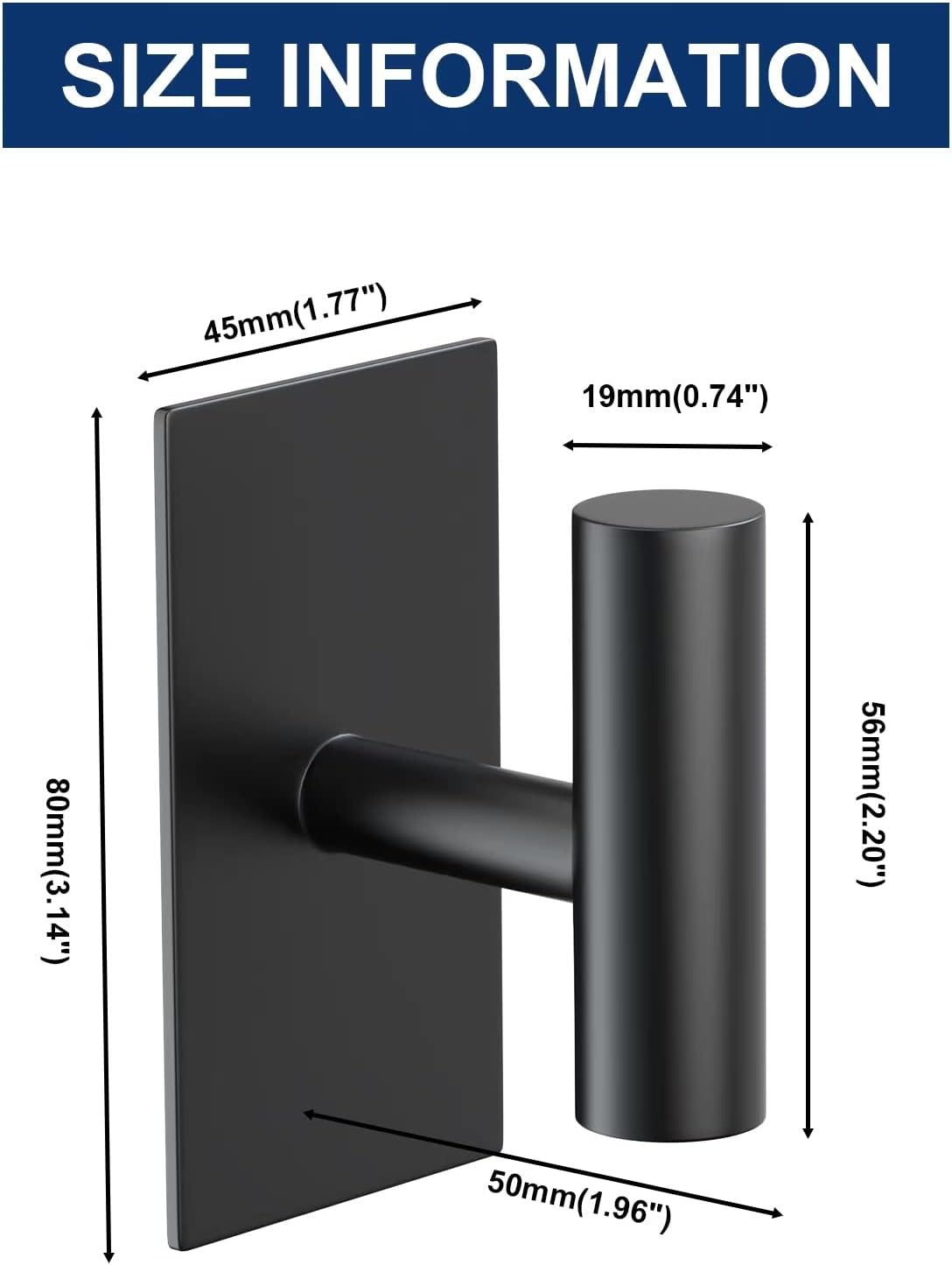 VAEHOLD Wall Towel Hooks, Heavy Duty Sticky Holder Waterproof Towel Hooks for Hanging Coat, Clothes, Closet Hook Wall Mount for Kitchen (Black, 2 Pack)