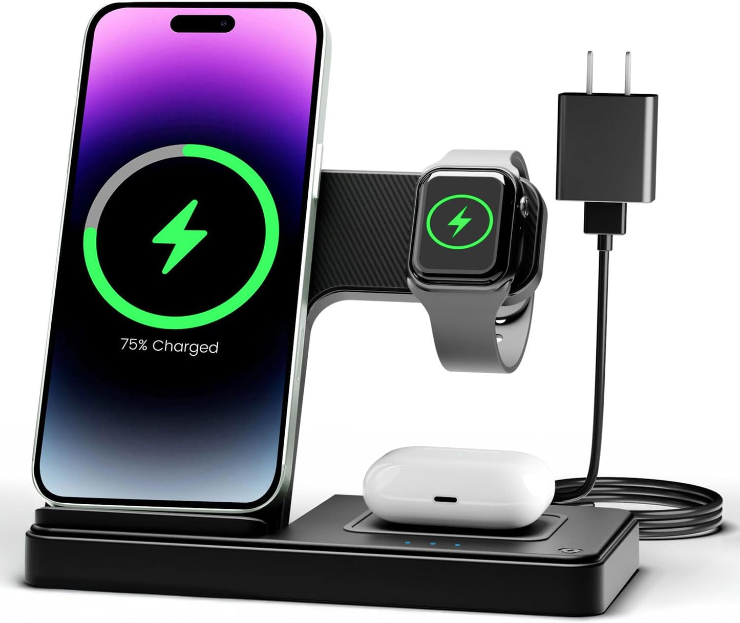 Wireless Charger iPhone Charging Station: 3 in 1 Charger Stand Multiple Devices for Apple - iPhone 17 16e 16 15 14 Pro Max 13 12 11 - Watch 10 9 8 7 6 5 4 3 2 SE and Ultra Series - Airpods 4 3 Pro