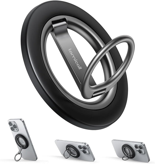 Lamicall for MagSafe Magnetic Phone Grip Stand - [Upgrade Dual-Hinge] Finger Ring Holder, 360° Rotation Phone Kickstand Super Magnet Ring, Mag Safe Accessories for iPhone 17 16 Pro Max Air, Androids
