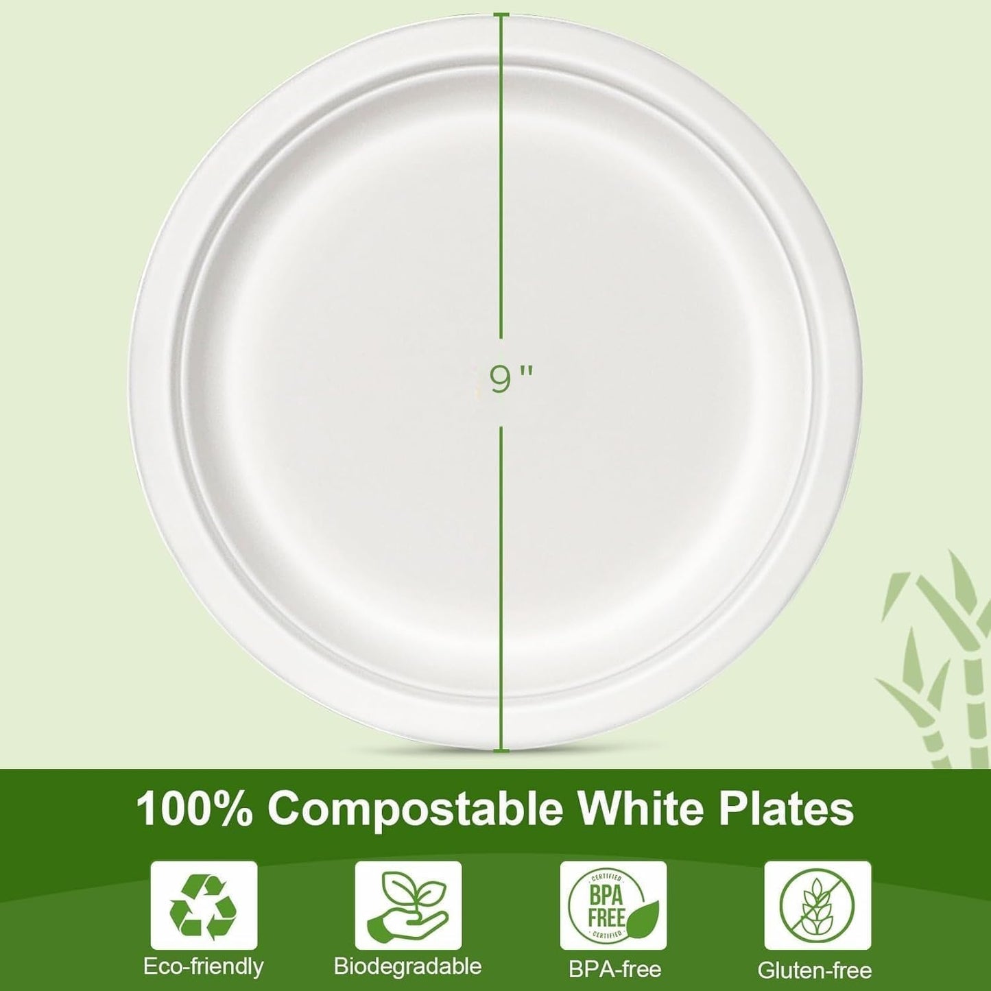 100% Compostable 5X Stronger Round 9-Inch  125 Count & 10-Inch 150Count  Paper Plates| Disposable Biodegradable Bagasse Microwave-Safe, Soak-Proof, Cut & Leak Resistant Plates For Everyday Meals BBQs & Parties