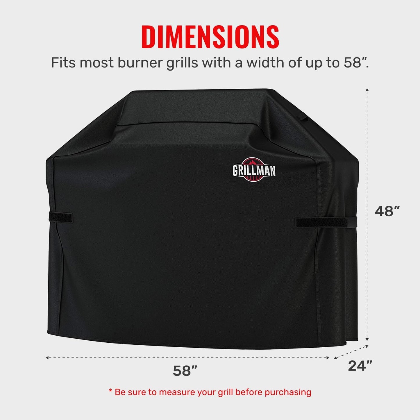 Grillman Grill Cover, BBQ Outdoor Grill Covers, Charcoal, Gas Grills, Waterproof, Rip-Proof, Weather-Resistant, Anti-UV, Barbecue Cover for Weber, Genesis, Charbroil, Nexgrill, etc (Black, 58 Inch)