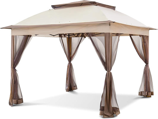 COOS BAY 11x11 Pop Up Instant Gazebo Tent with Mosquito Netting Outdoor Canopy Shelter with 121 Square Feet of Shade (Beige)