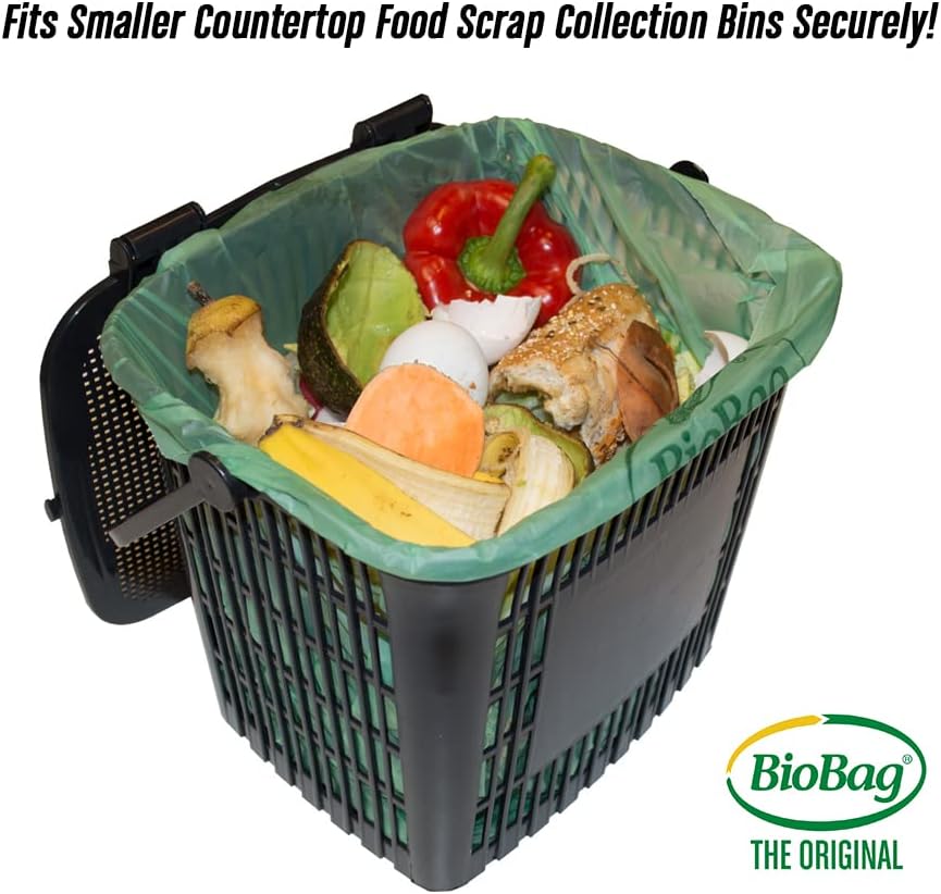 2.6 Gallon Compostable Food Scrap Bags by BioBag, 100 Count, BPI Certified, Meets ASTM D6400 Standards, Made in USA, Kitchen Counter Bin Liners
