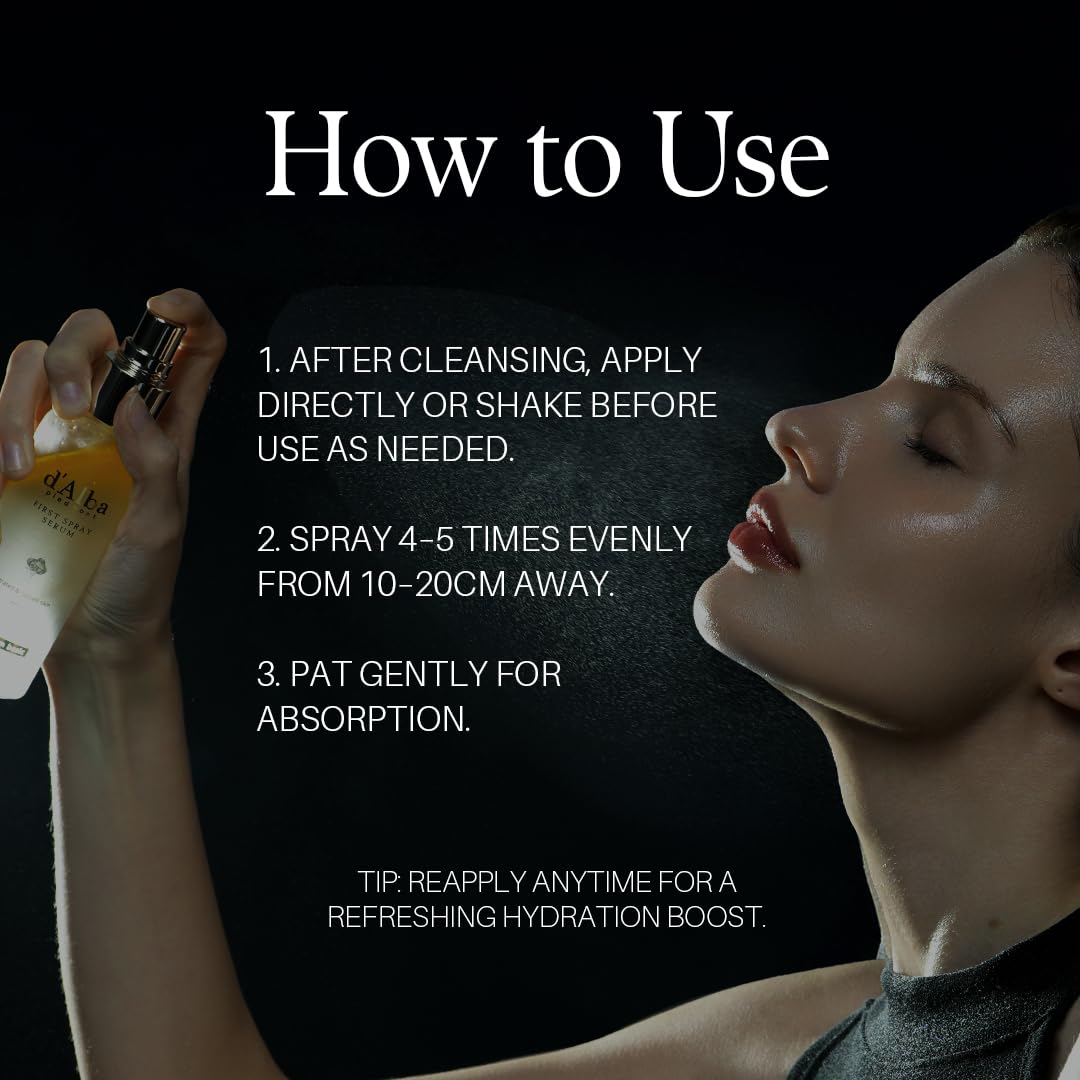 d'alba Piedmont Italian White Truffle First Spray Serum, Vegan Skin Care, Light-weight Face Moisturizer, Glow Serum for Radiant Skin, Non Comedogenic, All In One Mist, Korean Skin Care (3.38 fl oz.)