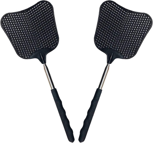 Foxany Telescopic Fly Swatters, Durable Plastic Fly Swatter Heavy Duty Set, Flyswatter with Stainless Steel Handle for Indoor/Outdoor/Classroom (2 Pack)