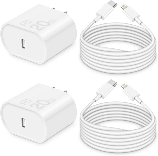 i Phone Charger 10Ft Fast Charging, MFi-Certified, 20W PD Block with 10Ft Cable, Type C Travel Plug & Ligt ning Cord for i Phone 14/13/12/11, i Pad & More [2 Pack]