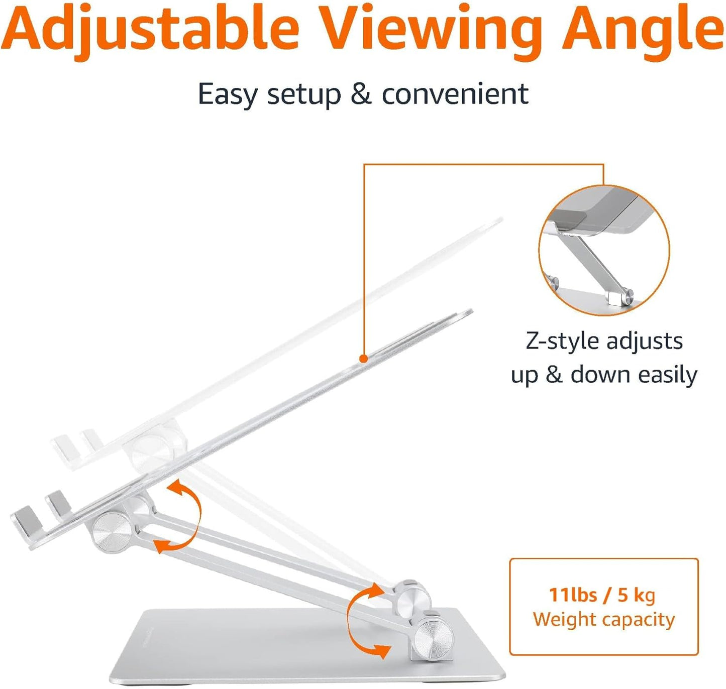 Sturdy and Portable Ergonomic Laptop Stand for Desk, Adjustable Riser, Fits all Laptops and Notebooks up to 17.3 Inch, Silver, 10 x 8.7 x 6 in